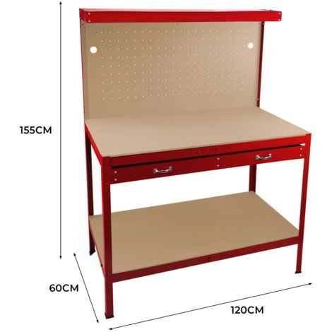 Workbench with Pegboard, Drawer & Light – Red
