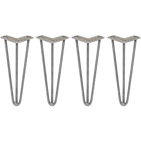 4 x 12" Hairpin Legs - 3 Prong - 10mm - Raw Steel