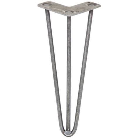 4 x 12" Hairpin Legs - 3 Prong - 10mm - Raw Steel