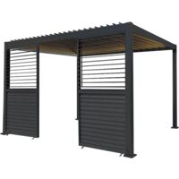 Anthracite Aluminium Pergola With LED Lights & 2 x Shutter Panels