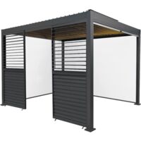 Anthracite Aluminium Pergola With White Blinds, 2 x Side Panels &