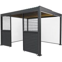 Anthracite Aluminium Pergola With White Blinds, 2 x Side Panels &