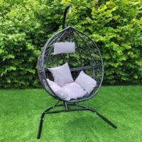 Black Egg Chair Rattan Hanging Swing Bench Garden Patio Outdoor Indoor | with Cushions