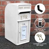 Royal Mail Post Box ER Cast Iron Wall Mounted Wedding Authentic Pillar Replica Lockable Post Office Letter Box White - White