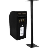 Royal Mail Post Box with Floor Stand ER Cast Iron Wall Mounted Wedding Authentic Pillar Replica Lockable Post Office Letter Box Black - Black