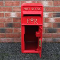 Royal Mail Post Box with Floor Stand ER Cast Iron Wall Mounted Wedding Authentic Pillar Replica Lockable Post Office Letter Box Red - Red