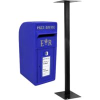Royal Mail Post Box Scottish with Floor Stand ER Cast Iron Wall Mounted Wedding Authentic Pillar Replica Lockable Post Office Letter Box Blue - Blue