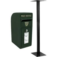 Royal Mail Post Box Irish with Floor Stand ER Cast Iron Wall Mounted Wedding Authentic Pillar Replica Lockable Post Office Letter Box Green - Green