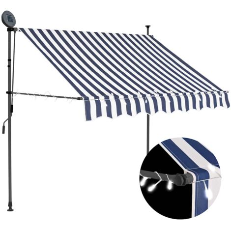 vidaXL Manual Retractable Awning with LED 150 cm Blue and White