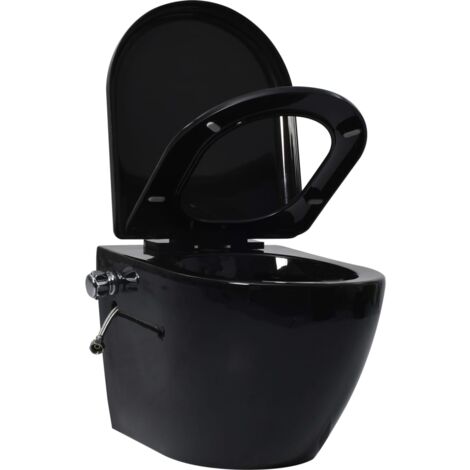 vidaXL Wand-WC ohne Spülrand mit Bidet-Funktion Keramik Schwarz