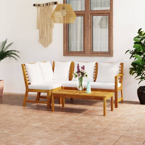 vidaXL 4 Piece Garden Lounge Set with Cushion Cream Solid Acacia Wood
