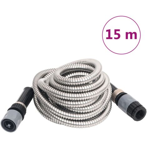 vidaXL Gartenschlauch mit Sprühdüse Silbern 0,6" 15 m Edelstahl