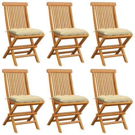 vidaXL Folding Chairs with Cream White Cushions 6 pcs Solid Teak Wood (41993+43040+314868) (1/5)