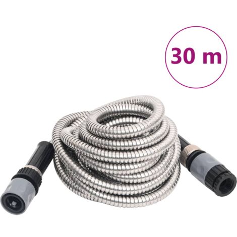 vidaXL Garden Hose with Spray Nozzle Silver 0,6" 30 m Stainless Steel