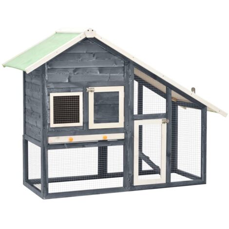 vidaXL Rabbit Hutch Grey and White 140x63x120 cm Solid Firwood