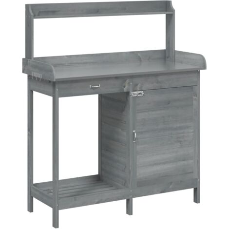 vidaXL Pflanztisch mit Schrank Grau 110,5x45x124,5 cm Massivholz Tanne