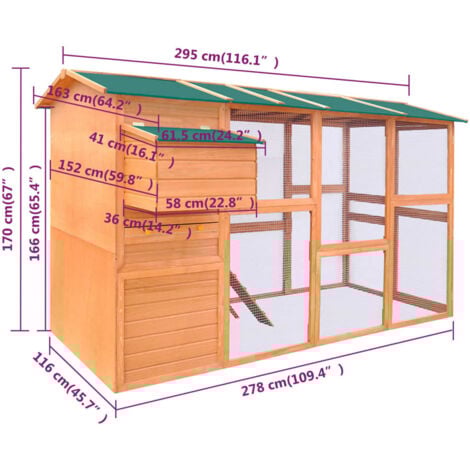 vidaXL Hühnerstall Holz 295x163x170 cm