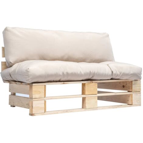 Outdoor-Sofa Paletten mit Kissen in Sandfarben Kiefernholz vidaXL