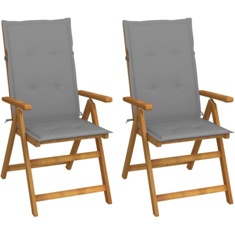 vidaXL Reclining Folding Chairs 2 pcs with Cushions Solid Acacia Wood (310386+43179)