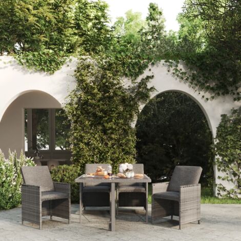 vidaXL 5 Piece Garden Dining Set with Cushions Poly Rattan Grey