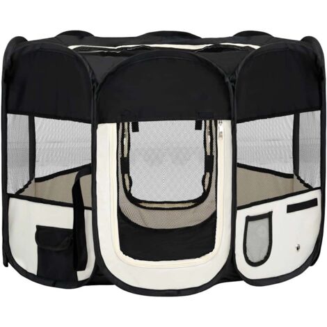 Faltbarer Welpenlaufstall mit Tragetasche Schwarz 90x90x58 cm vidaXL