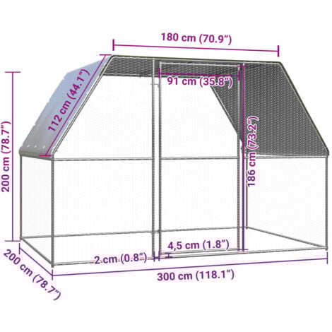 vidaXL Outdoor-Hühnerkäfig 3x2x2 m Verzinkter Stahl
