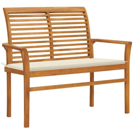Gartenbank mit Cremeweißer Auflage 112 cm Massivholz Teak vidaXL