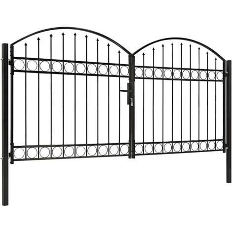 vidaXL Zauntor Doppelflügel Gewölbte Spitze Stahl 300 x 125 cm Schwarz