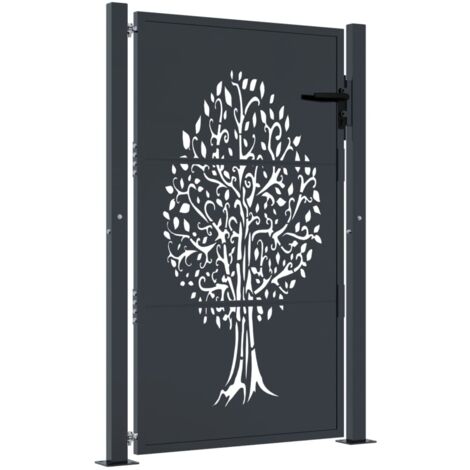 vidaXL Gartentor Anthrazit 105x130 cm Stahl Baum-Design