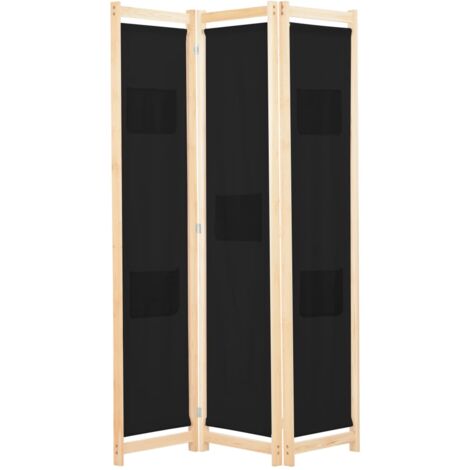 vidaXL 3-teiliger Raumteiler Schwarz 120 x 170 x 4 cm Stoff