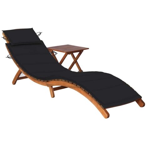 Sonnenliege mit Tisch und Auflage Massivholz Akazie vidaXL