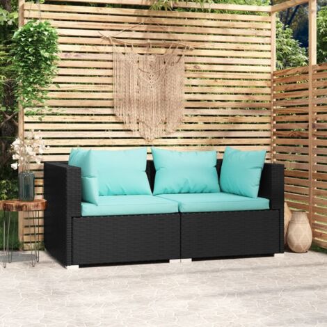 vidaXL 2-Seater Sofa with Cushions Black Poly Rattan (1/5)