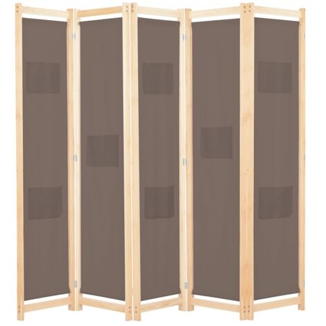 vidaXL 5-Panel Room Divider Brown 200x170x4 cm Fabric