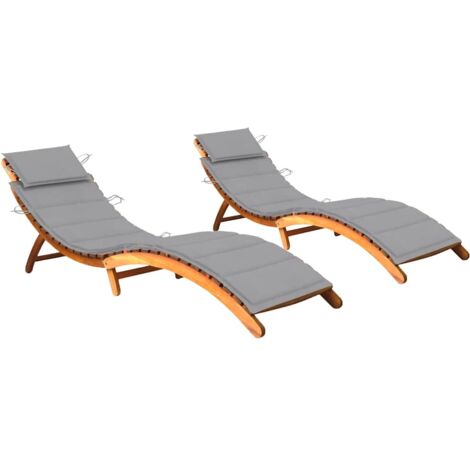 Sonnenliegen 2 Stk. mit Auflagen Massivholz Akazie vidaXL