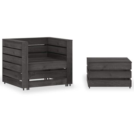 vidaXL 2-tlg. Garten-Paletten-Lounge-Set Kiefernholz Grau Imprägniert