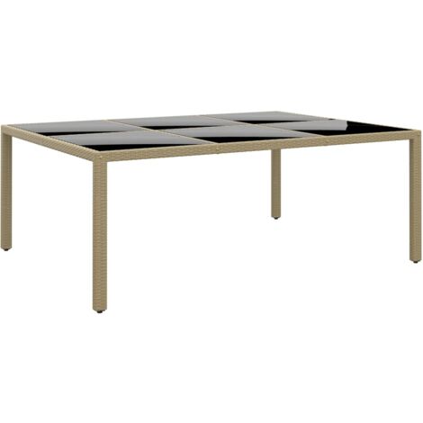 vidaXL Gartentisch 200x150x75 cm Hartglas und Poly Rattan Beige