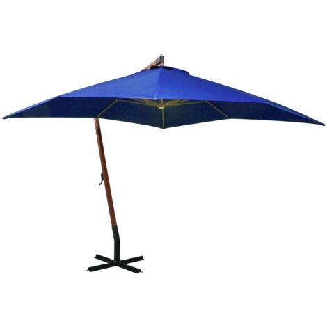 vidaXL Hanging Garden Parasol with Pole Azure Blue 3x3 m Solid Fir Wood