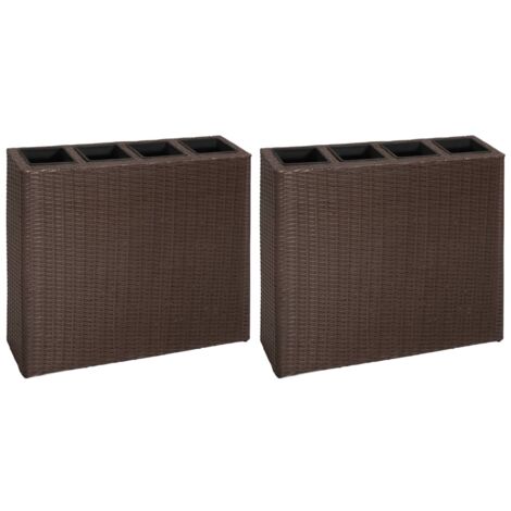 vidaXL Garten-Hochbeet mit 4 Töpfen 2 Stk. Poly Rattan Braun