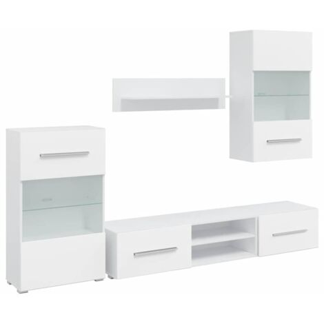 vidaXL Fünfteilige Wohnwand TV-Schrank mit LED-Beleuchtung Weiß