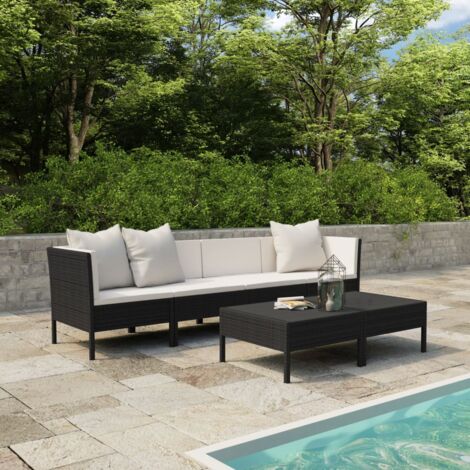 Gartenmöbelset 6-teilig mit Kissen Rattan Schwarz
