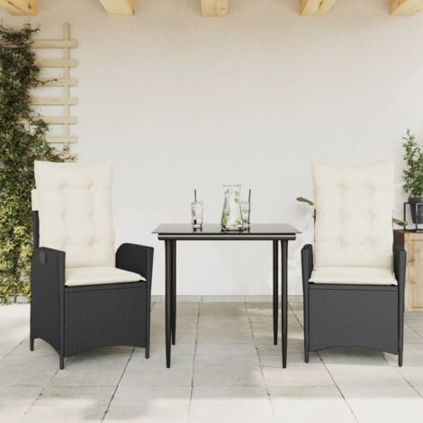 vidaXL 3 Piece Garden Dining Set with Cushions Black Poly Rattan (1/5)