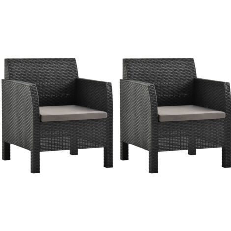vidaXL Garden Chairs with Cushions 2 pcs PP Rattan Anthracite (2x315639) (1/5)