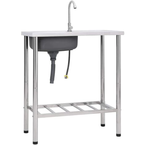 vidaXL Campingwaschbecken Einzelwaschbecken mit Wasserhahn Edelstahl