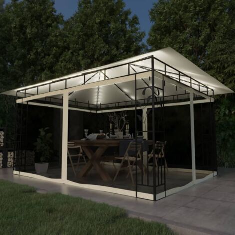 vidaXL Gazebo with Mosquito Net&LED String Lights 4x3x2,73 m Cream (47970+315536) (1/5)