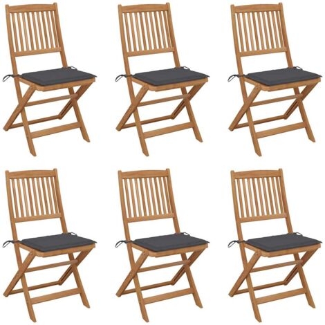 vidaXL Folding Chairs 6 pcs with Cushions Solid Acacia Wood