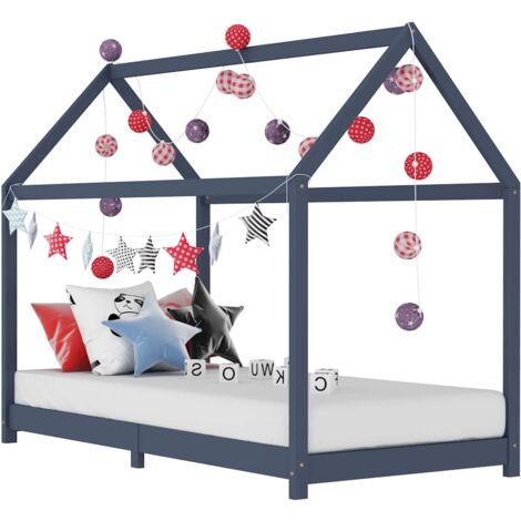 vidaXL Kids Bed Frame Grey Solid Pine Wood 90x200 cm