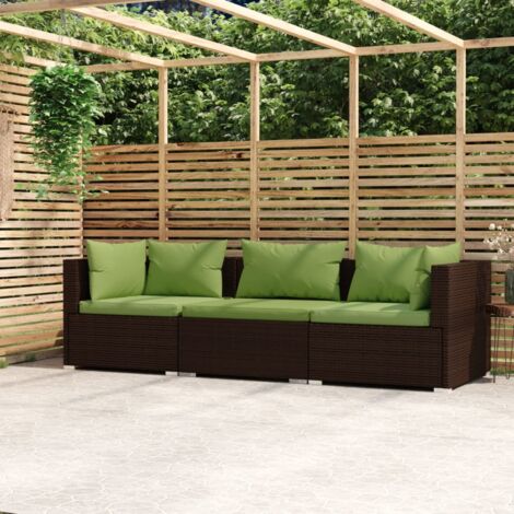 vidaXL 3-Seater Sofa with Cushions Brown Poly Rattan (1/5)