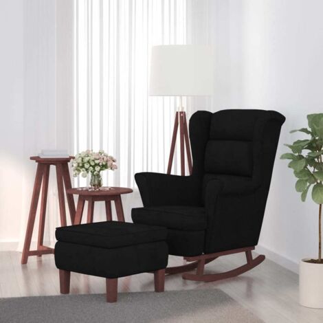 vidaXL Rocking Chair Wingback Black Velvet and Solid Wood