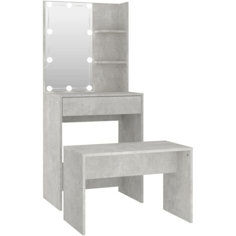 vidaXL Dressing Table Set with LED Concrete Grey Engineered Wood