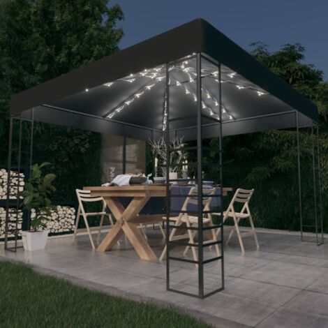 vidaXL Garden Marquee with LED String Lights 3x3 m Anthracite (48034+315536) (1/5)